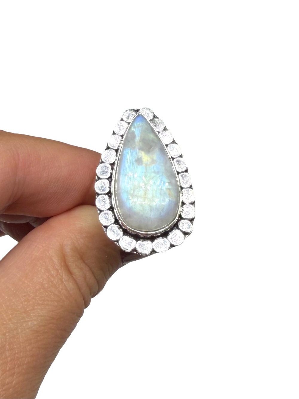 Rainbow Moonstone Ring Size 7.5 925 Sterling Silver Overlay